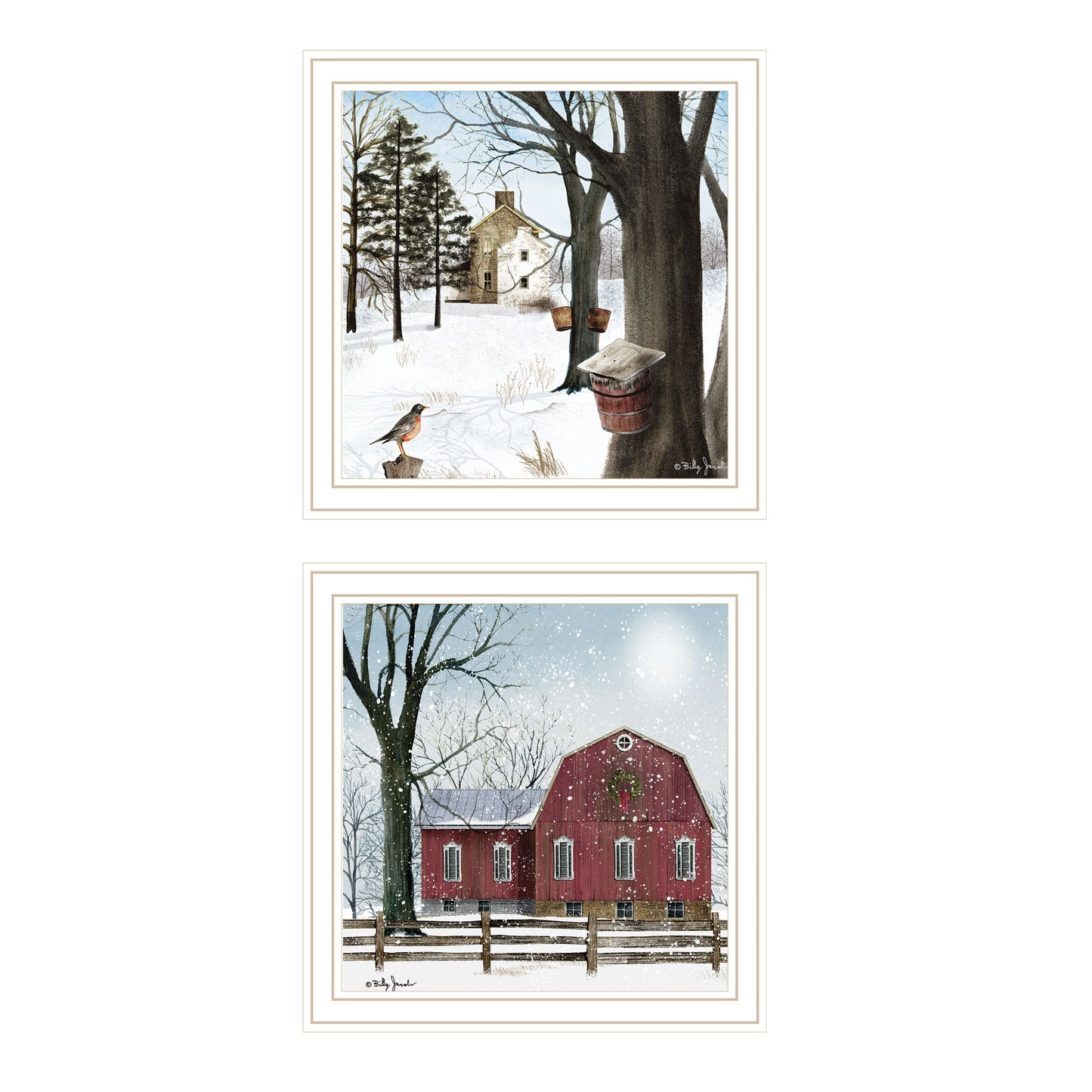 Trendy Decor 4U 2- Piece Vignette A Little Snow, Waiting for Spring White Framed Wall Art for Living Room, Bedroom Wall Art Print for Home Decor by Billy Jacobs