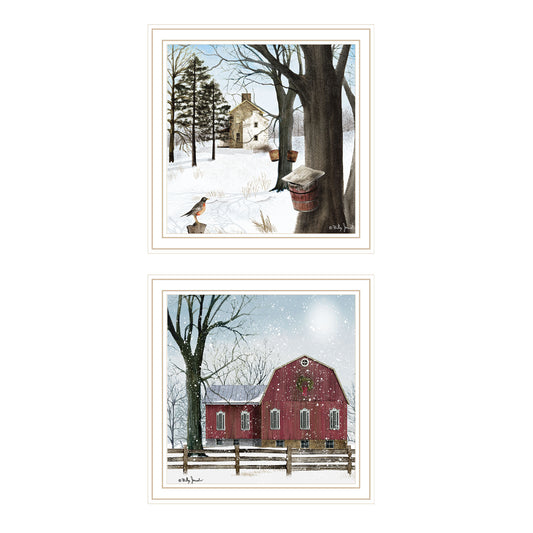Trendy Decor 4U 2- Piece Vignette A Little Snow, Waiting for Spring White Framed Wall Art for Living Room, Bedroom Wall Art Print for Home Decor by Billy Jacobs