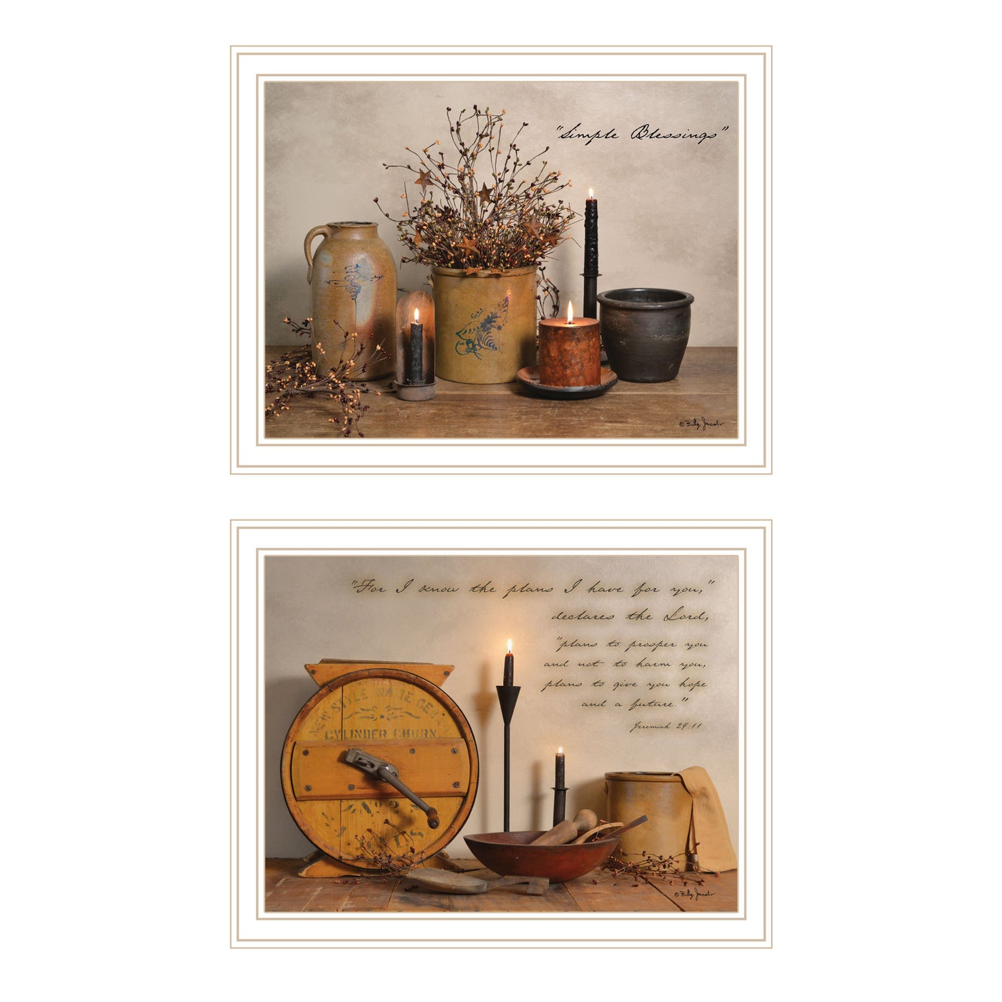 Trendy Decor 4U 2- Piece Vignette Simple Blessings White Framed Wall Art for Living Room, Bedroom Wall Art Print for Home Decor by Billy Jacobs