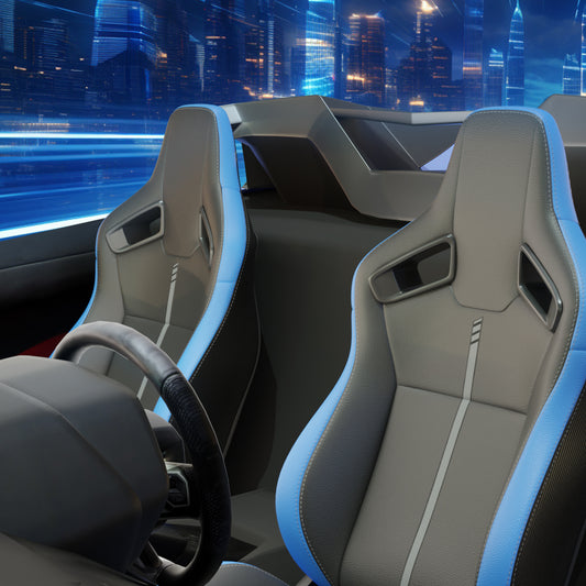 2PC New Universal Bucket Racing Seats Red Stitch Red PVC Leather Reclinable Carbon Look Leather Back With Adjustor Slider(Not Including Seat Bracket ) 1 box of 2 pieces