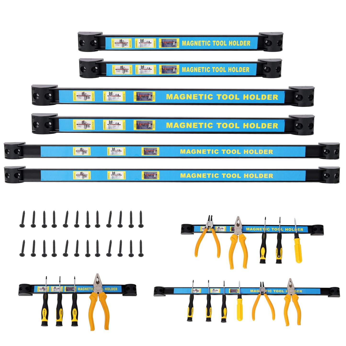 6PACK Heavy Duty Magnet Tool Bar, 2PACK 12', 2PACK 18', 2PACK 24',Magnetic Tool Holder,Magnetic Tool Holder Strip,for Workshop Garage,Mounting Screws Included