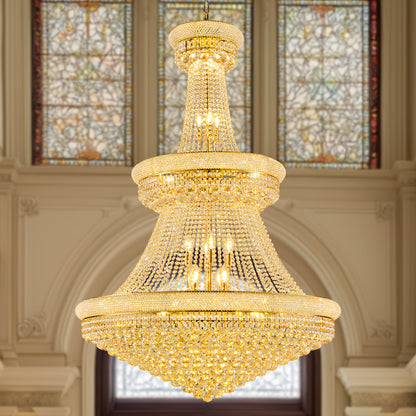 Luxury Gold Crystal Chandelier, 42-Inch 3-Tier Empire Style with 36 E12 Bulbs 480 Spare Hand-Strung K9 Crystals, Adjustable 79-Inch Chain, Perfect for Foyer, Staircase, Double-Height Living Room