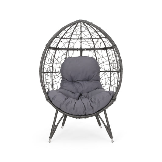 Cosmos Round Hammered Iron Teardrop Chair, Grey