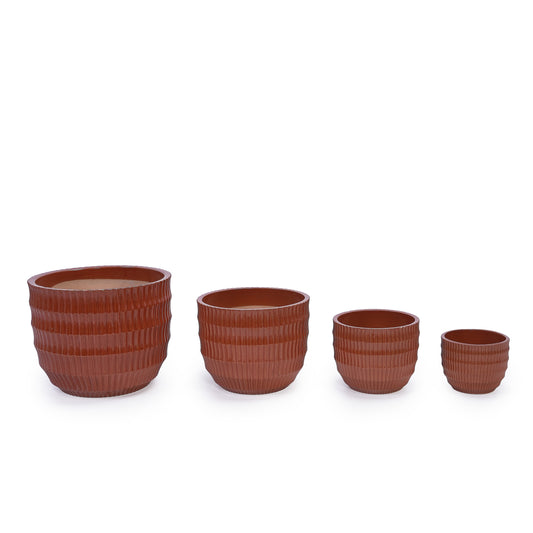 4 Pieces Ceramic Flowerpot, Modern Planter for Patio, Garden or Windowsills - Coral