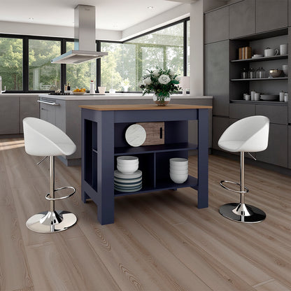 Cala Kitchen Island with Three Open Shelves, One Top Shelf and Four Legs, Modern Kitchen Decor And Organizer