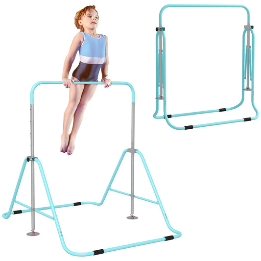 Qaba Folding Gymnastics Bar for Kids with Shock Absorption, Adjustable Gymnastics Horizontal Bar, Gymnastics Kip Bar for Home Use, Green