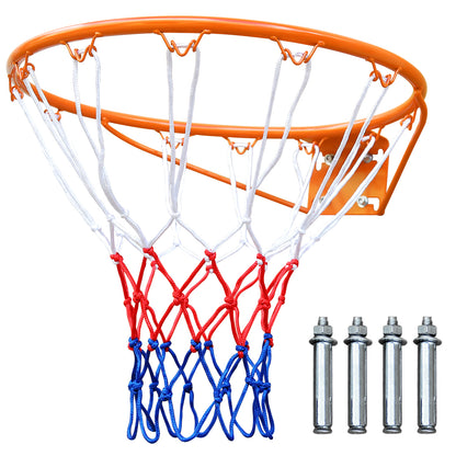 Basketball Rim Replacement Standard 18' Steel Rim Wall Mounted Basketball Goal Hoop with Net for Indoor Outdoor Orange