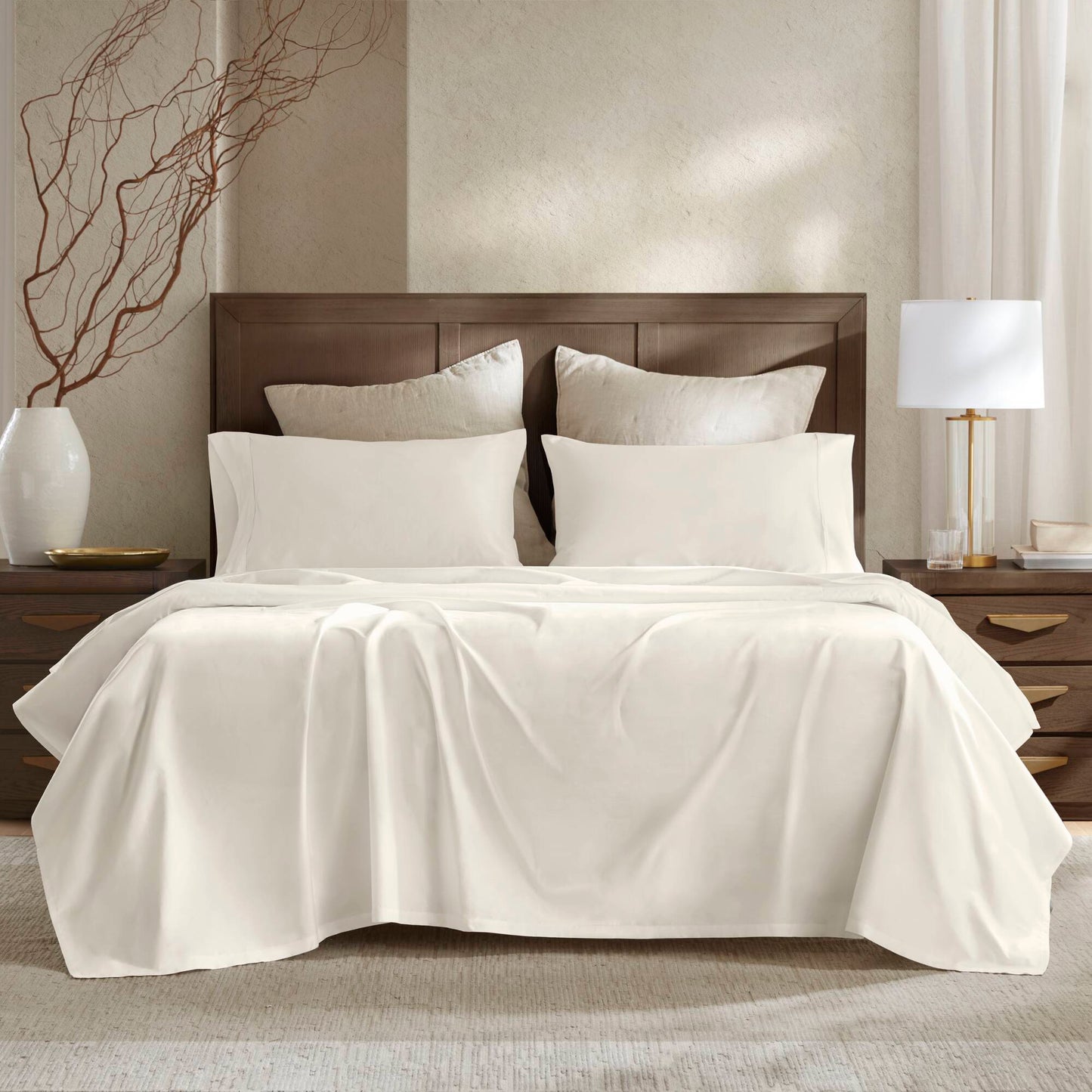 5 Pieces Split King Sateen Sheet Set,Ivory