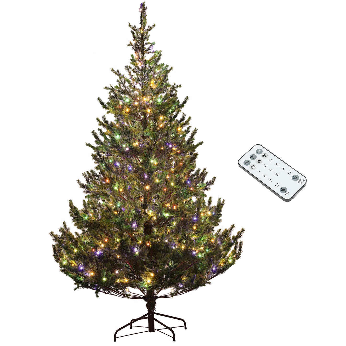 HOMCOM 7ft Artificial Prelit Christmas Tree, Sparse Realistic Cedar Tree with Dual Color LED Lights and 2931 Tips, Easy Assembly, Hinged Xmas Tree for Home Office Holiday, Green
