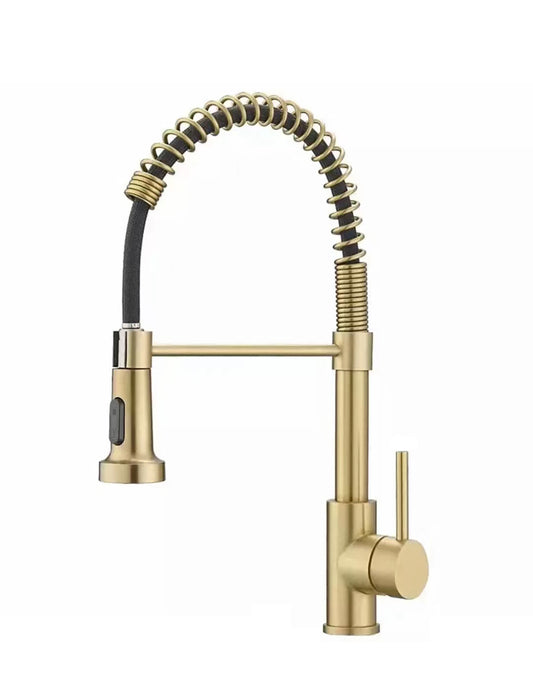 Kitchen Faucet with Pull Down Sprayer Industrial 1 Handle 1 Hole Or 3 Hole Faucet for Farmhouse Camper Laundry Utility Rv Wet Bar Sinks, Stainless Steel, Brushed Gold