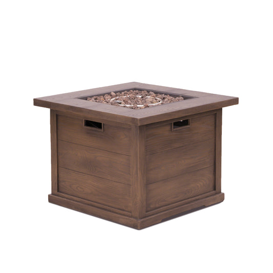 24' H x 32' W Outdoor Patio Square Gas Burning MgO Fire Pit, Tank Inside, 40000 BTU, Brown Wood Pattern