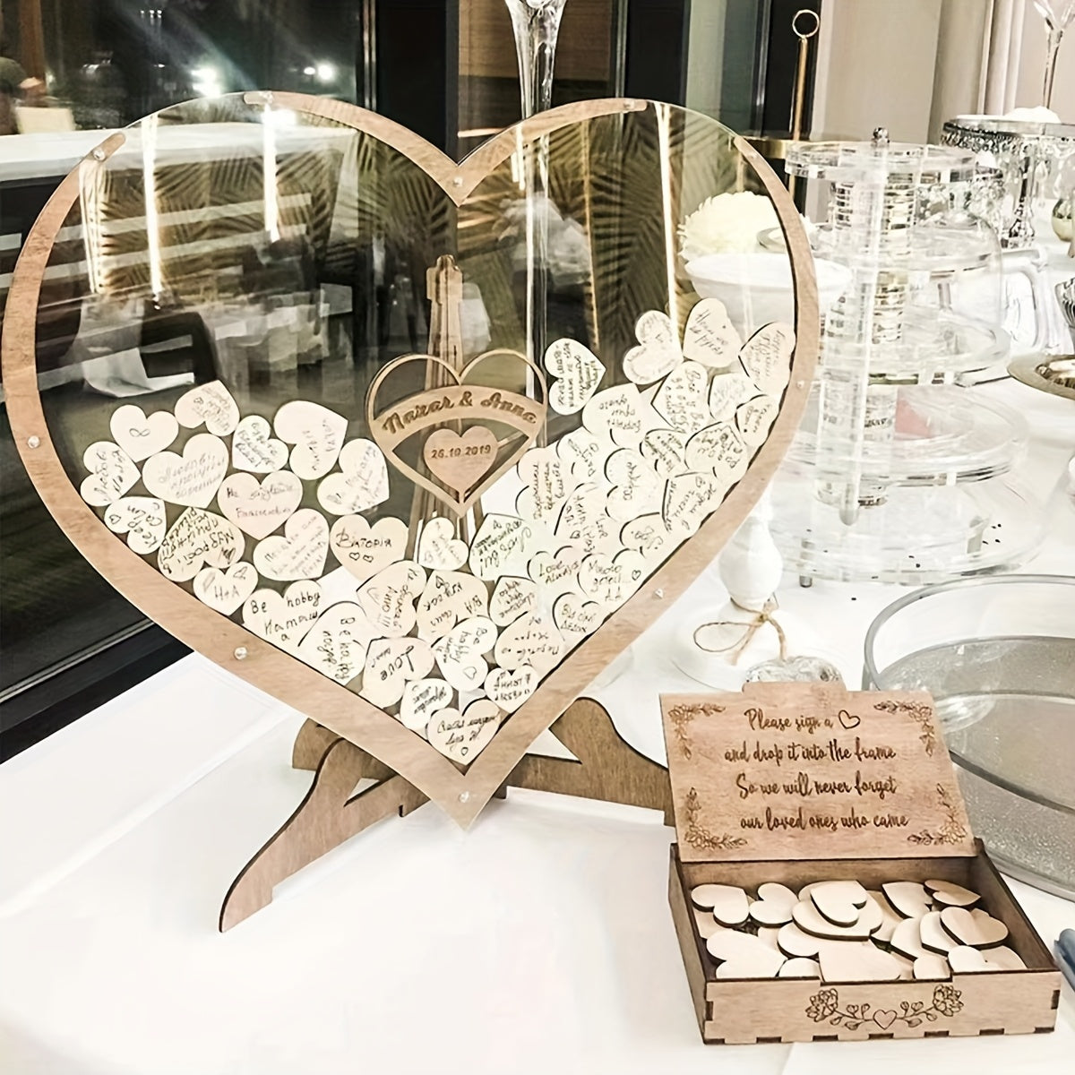 Wooden & Acrylic Love Heart Guestbook Box With 80pcs Interchangeable Hearts - Romantic Guest Message Display For Weddings, Housewarming & Bachelor Parties - Handcrafted, No Electricity Needed