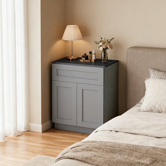 Dark Gray Shaker Solid Wood Double Doors Base Cabinet,for Kitchen, Laundry,and Bathroom Storage Adjustable Shelves Ready to Assemble (30' Wx34.5 Hx24 D)