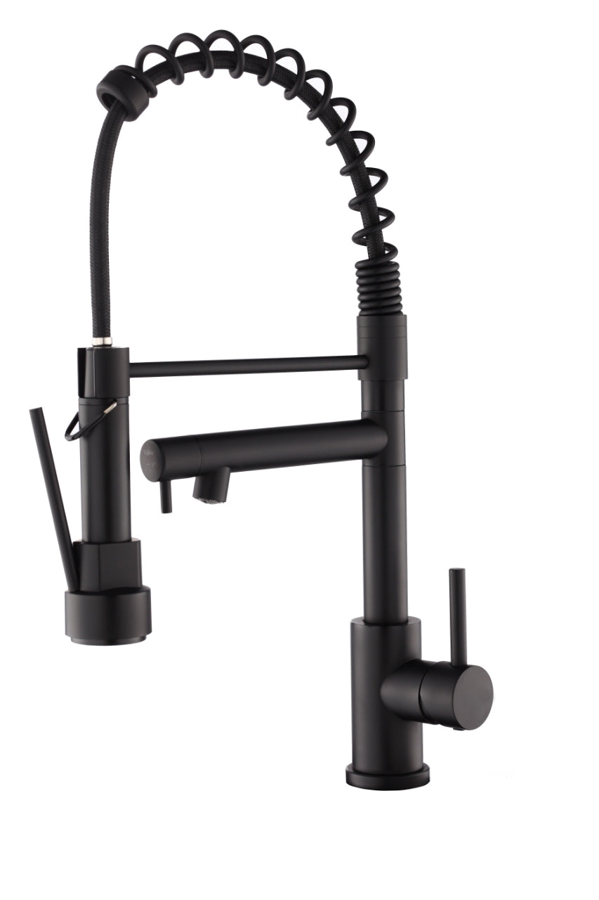 Kitchen Faucet with Pull Down Sprayer, Touch On Single Handle 2- Function Stainless Steel Spring Neck, Single Hole Installation for Residential, Commercial, RV, Bar & More, Matte Black