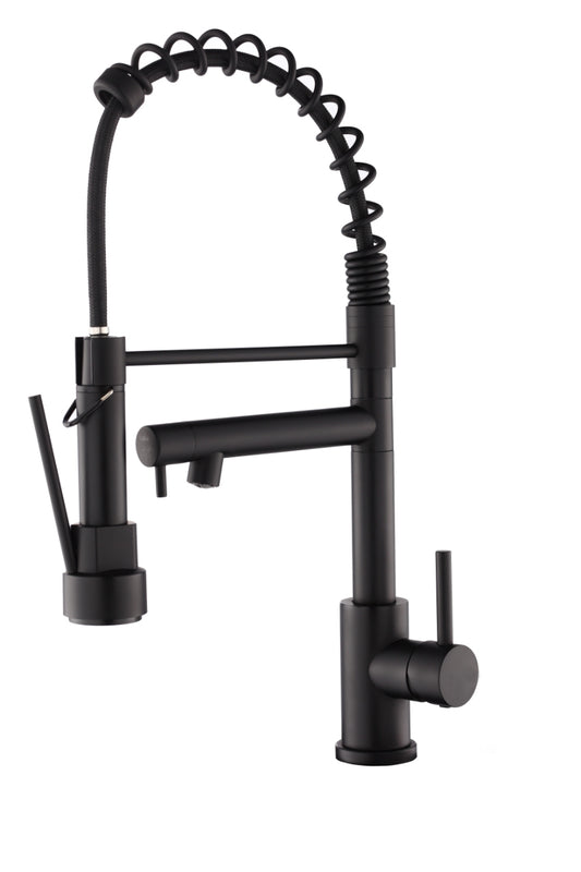Kitchen Faucet with Pull Down Sprayer, Touch On Single Handle 2- Function Stainless Steel Spring Neck, Single Hole Installation for Residential, Commercial, RV, Bar & More, Matte Black