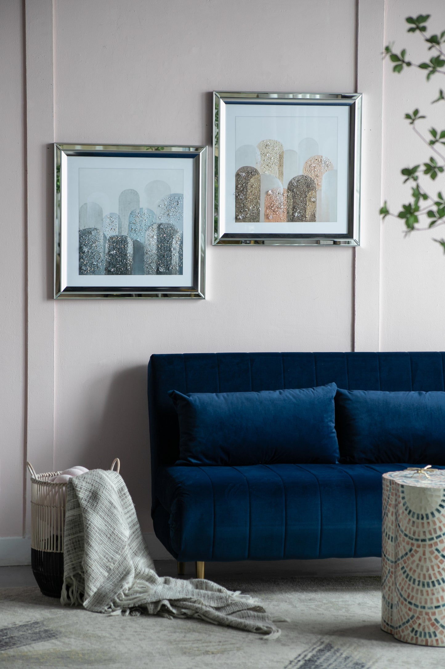 S/2 23.6x23.6' Kaiden Crystal Mirror Framed Wall Art on Mellow Golden Tint Background