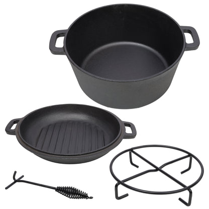 Pre-Seasoned 3 in 1 Cast Iron Dutch Oven with Skillet Lid, Black, Iron, 5 Quart