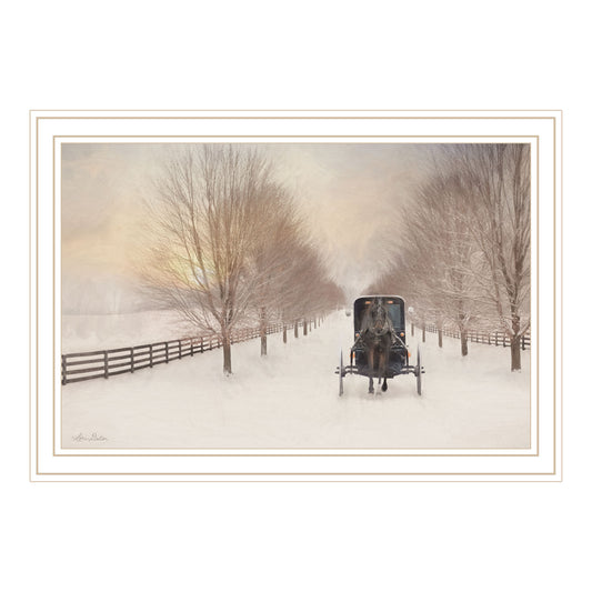 Trendy Decor 4U Snowy Amish Lane White Framed Wall Art for Living Room, Bedroom Wall Art Print for Home Decor by Lori Deiter