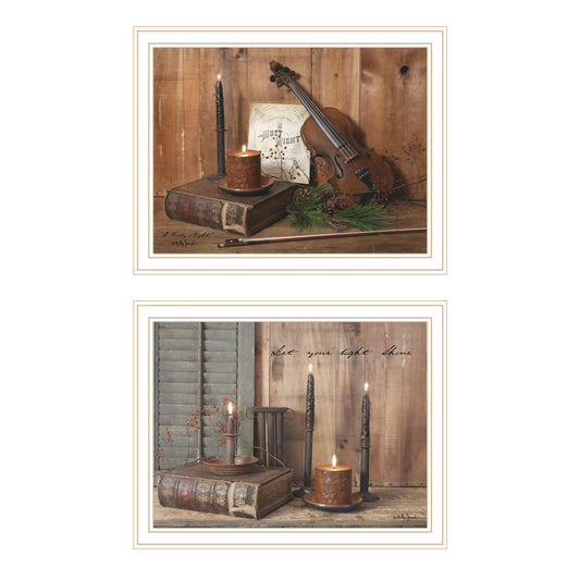 Trendy Decor 4U 2- Piece Vignette Candlelight O Holy Night White Framed Wall Art for Living Room, Bedroom Wall Art Print for Home Decor by Billy Jacobs