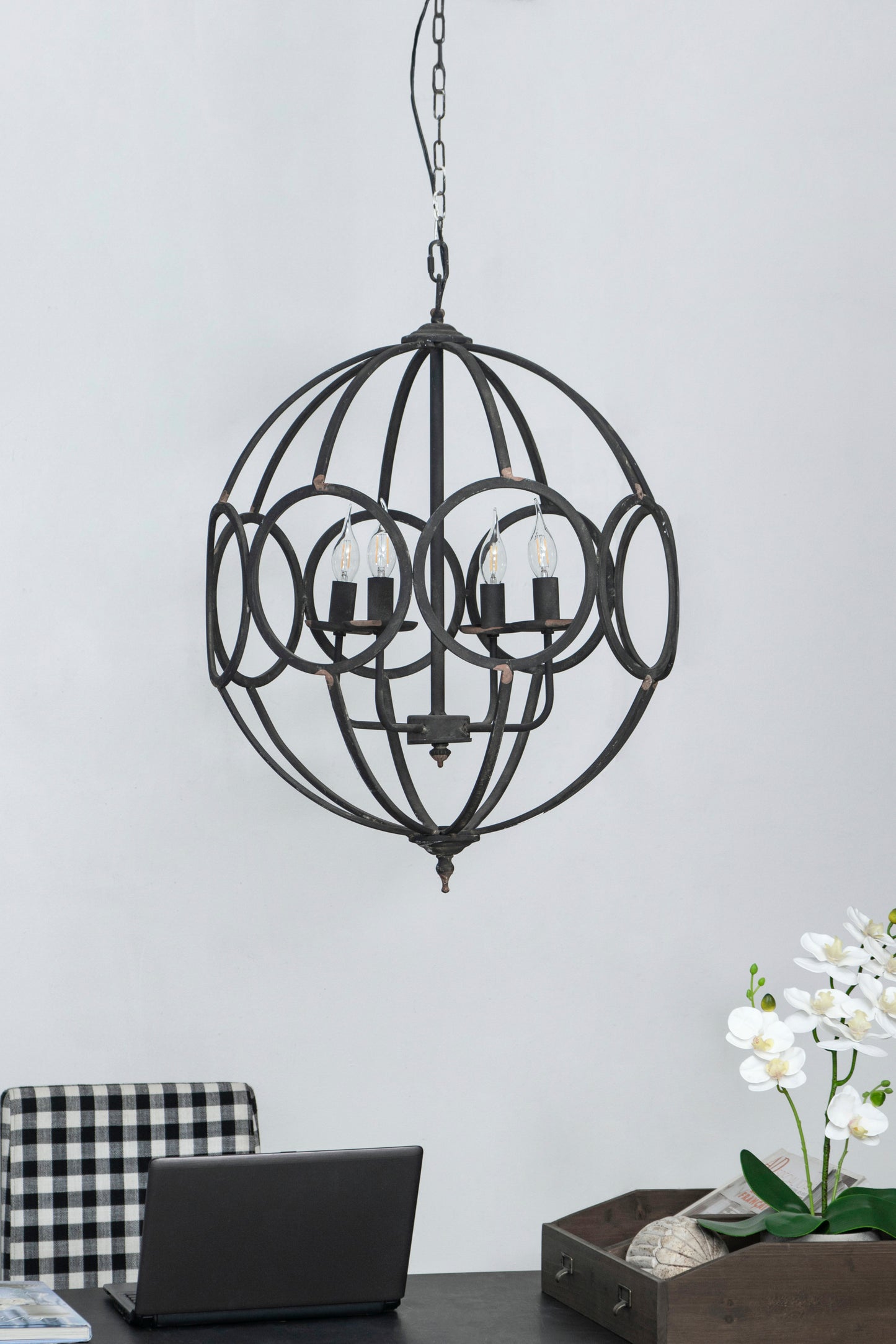 4 - Light Metal Chandelier, Hanging Light Fixture with Adjustable Chain for Kitchen Dining Room Foyer Entryway, Bulb Not Included