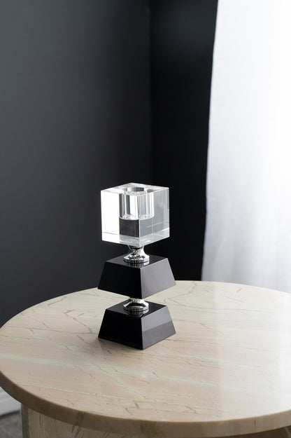 2.4x2.4x5.9' Black and Clear Two Tiered Square Candle Holder