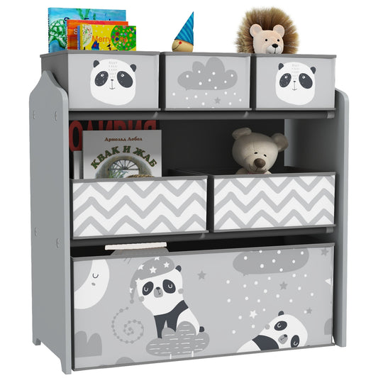 Qaba Toy Organizer with 6 Storage Bins, Kids Storage Unit for Bedroom, Kids Room, 25' x 12' x 26', Gray