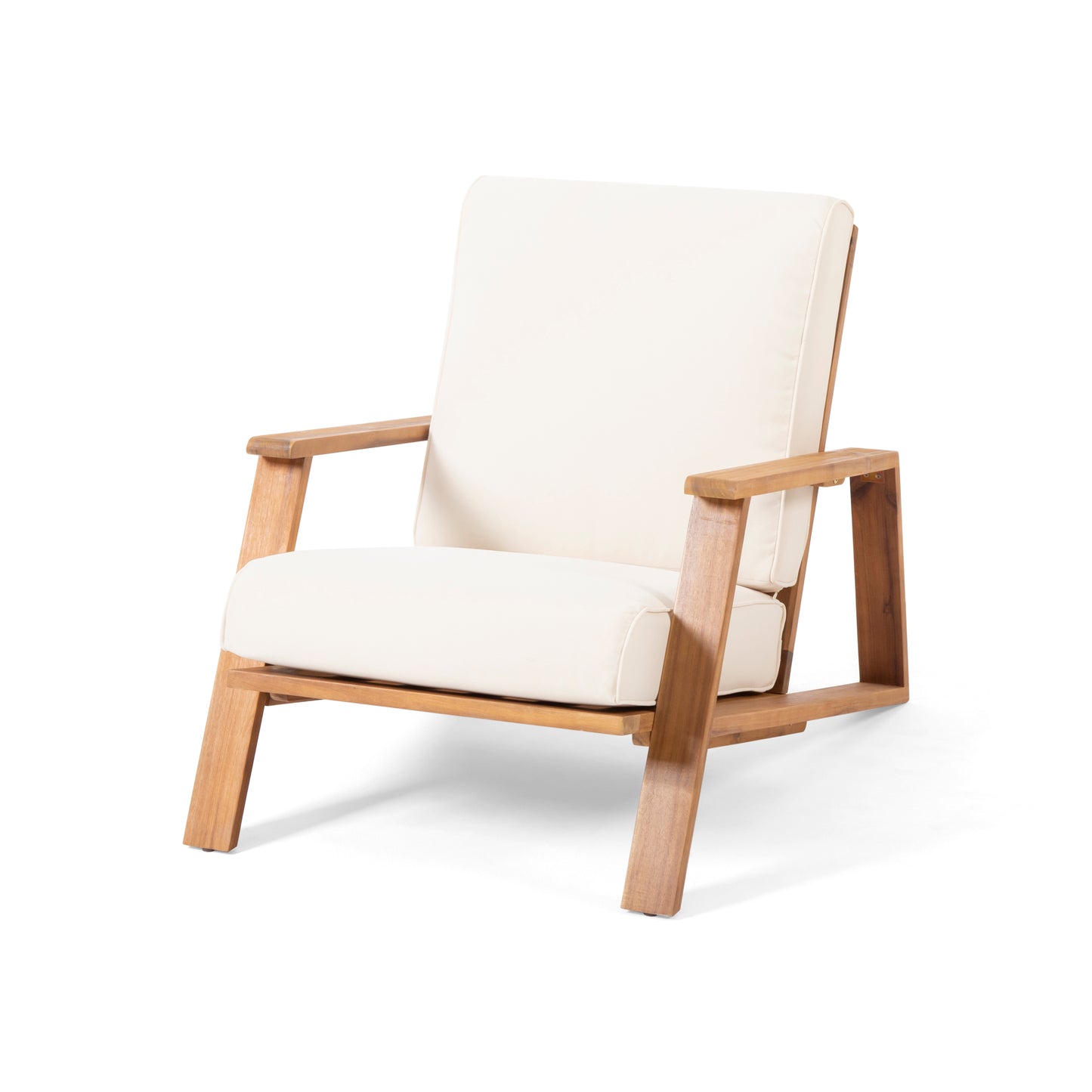 Patio Lounge Chair, Outdoor Club Chair with Beige Cushion and Teak Acacia Wood Frame