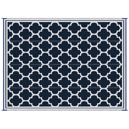 Outsunny Reversible Outdoor Rug Carpet, 9' x 18' Waterproof Plastic Straw Rug, Portable RV Camping Rugs with Carry Bag, Large Floor Mat for Backyard, Deck, Picnic, Beach, Blue & White