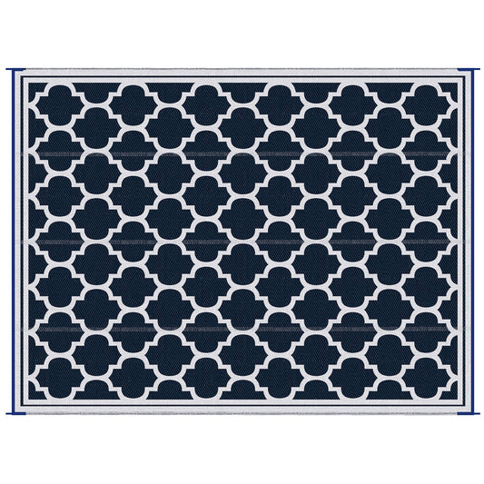 Outsunny Reversible Outdoor Rug Carpet, 9' x 18' Waterproof Plastic Straw Rug, Portable RV Camping Rugs with Carry Bag, Large Floor Mat for Backyard, Deck, Picnic, Beach, Blue & White