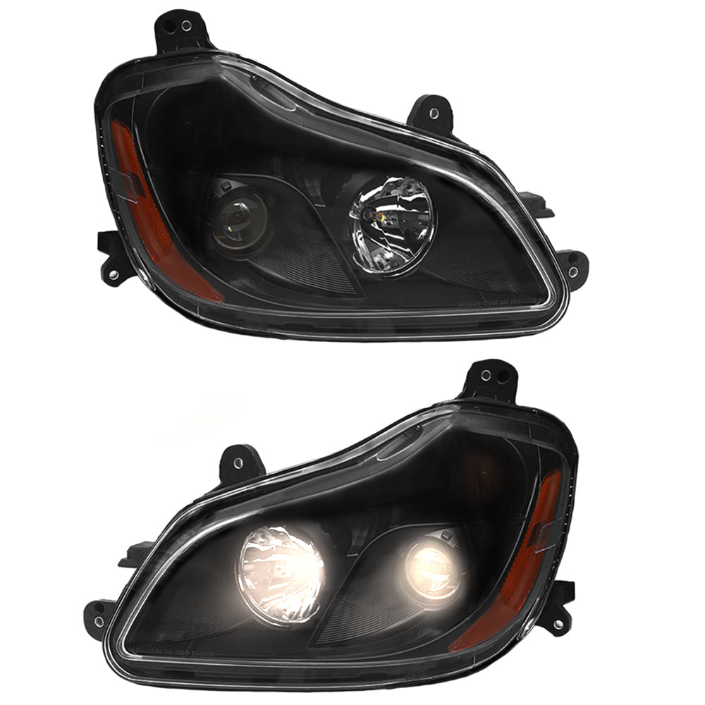 Black Headlights Compatible With Kenworth T680 2013-2021 Included Bulbs Pair