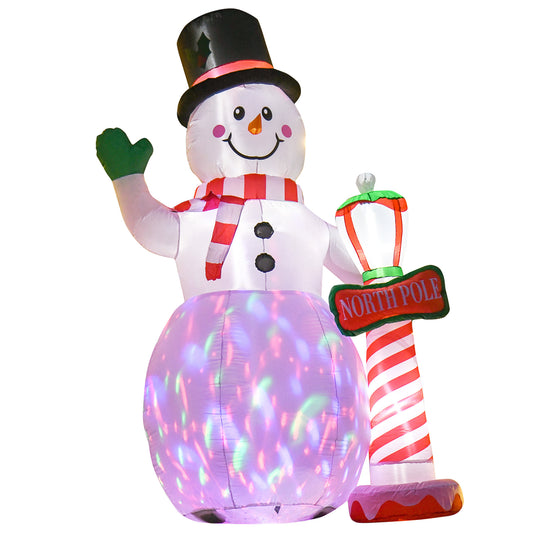 HOMCOM 8ft Christmas Inflatables Outdoor Decorations Snowman with North Pole Sign, Blow-Up Yard Christmas Decor with LED Rotating Colorful Lights Display
