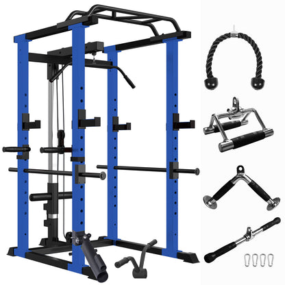 Multi-functional Power Cage, Home Adjustable Pullup Squat Rack 1000Lbs Capacity Comprehensive Fitness Barbell Rack with Gym accessories