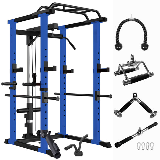 Multi-functional Power Cage, Home Adjustable Pullup Squat Rack 1000Lbs Capacity Comprehensive Fitness Barbell Rack with Gym accessories