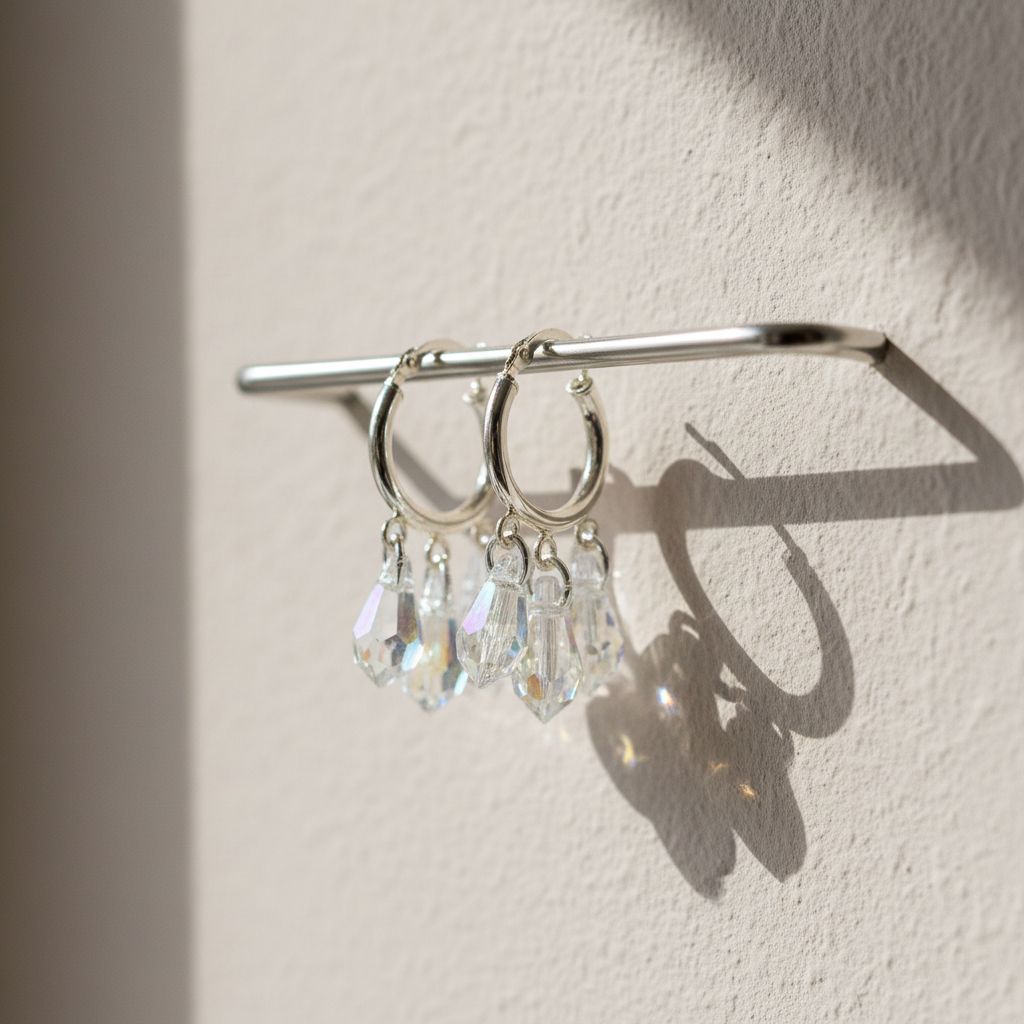 Sterling Silver Hoop Sparkly Crystal Drop Dangle Earrings