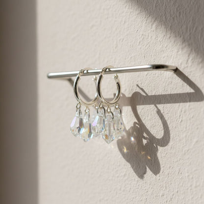 Sterling Silver Hoop Sparkly Crystal Drop Dangle Earrings