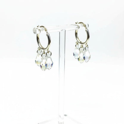Sterling Silver Hoop Sparkly Crystal Drop Dangle Earrings