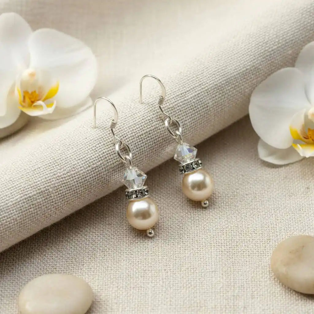 Various Color Swarovski Crystal Pearl Stack Earrings