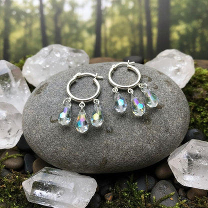 Sterling Silver Hoop Sparkly Crystal Drop Dangle Earrings