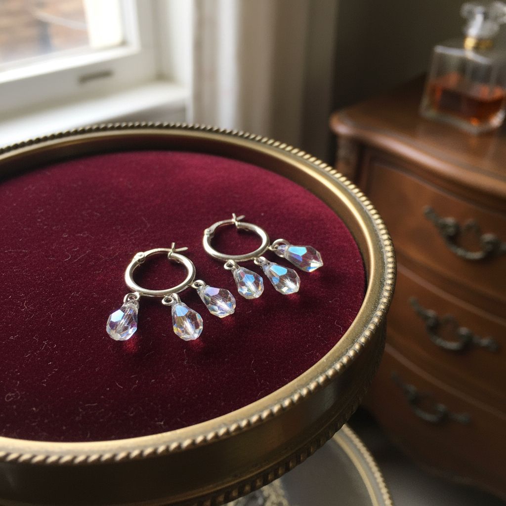 Sterling Silver Hoop Sparkly Crystal Drop Dangle Earrings