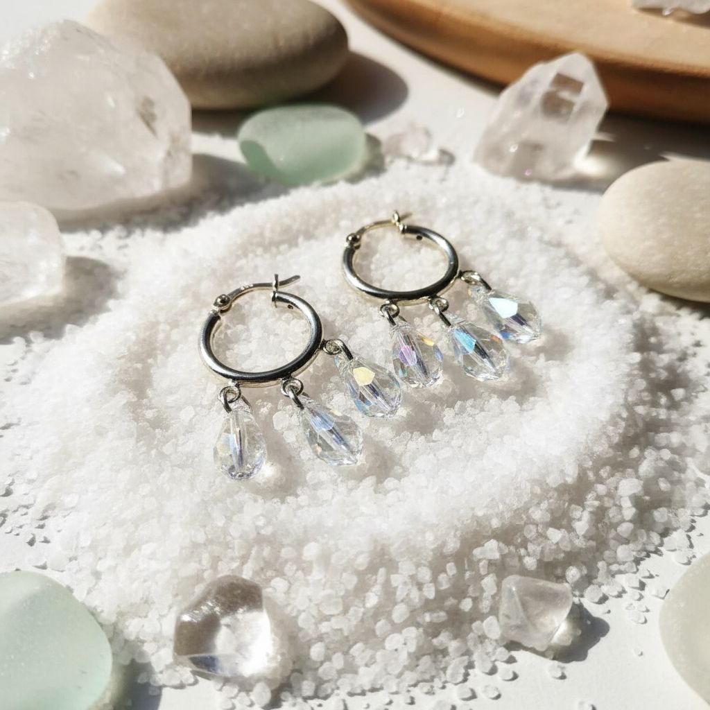 Sterling Silver Hoop Sparkly Crystal Drop Dangle Earrings
