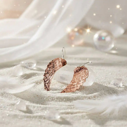 Copper Hammer Pattern Sculpted Angel Wings Earrings