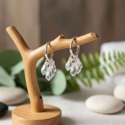 Sterling Silver Hoop Sparkly Crystal Drop Dangle Earrings