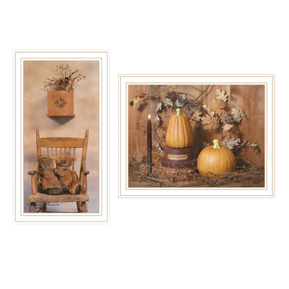 Trendy Decor 4U 2- Piece Vignette Friends and Pumpkins White Framed Wall Art for Living Room, Bedroom Wall Art Print for Home Decor by Billy Jacobs