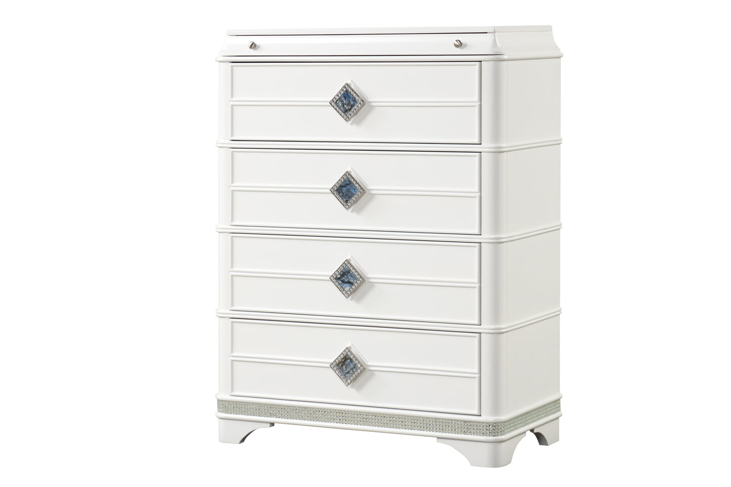 Laguna Modern Style 4-Drawer Chest Made with Wood, Hidden Jewelry Drawer and Crystal Accents in White same as B009P270826 (CA inventory)