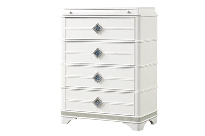 Laguna Modern Style 4-Drawer Chest Made with Wood, Hidden Jewelry Drawer and Crystal Accents in White same as B009P270826 (CA inventory)