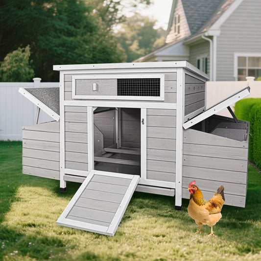 Large Wooden Chicken Coop Outdoor Hen House Poultry Cage for Outdoor with 2 Sides Nesting Boxes