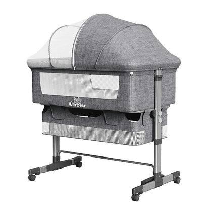 Baby Bassinet, Bedside Sleeper,Foldable Baby Bed to Bed, Adjustable Portable Bed for Infant/Baby/Newborn,with Mosquito Nets, Large Storage Bag, Comfortable Mattresses, Lockable Wheels