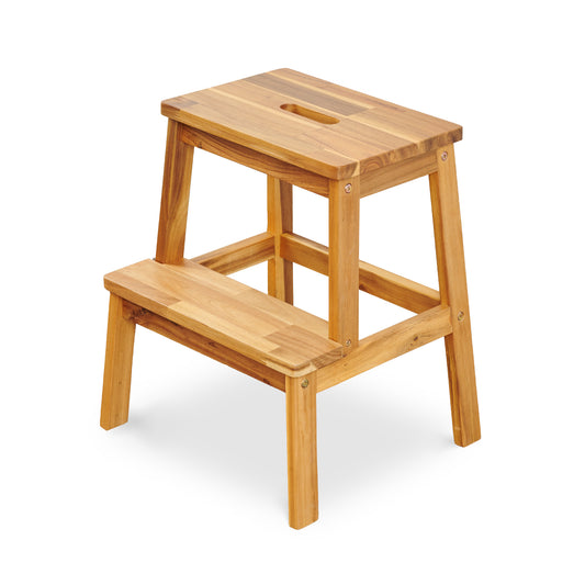 Premium Acacia 2-Step Wooden Stool for Adults and Kids, 17 Inches Tall, 350 lbs Capacity, Indoor Outdoor Use