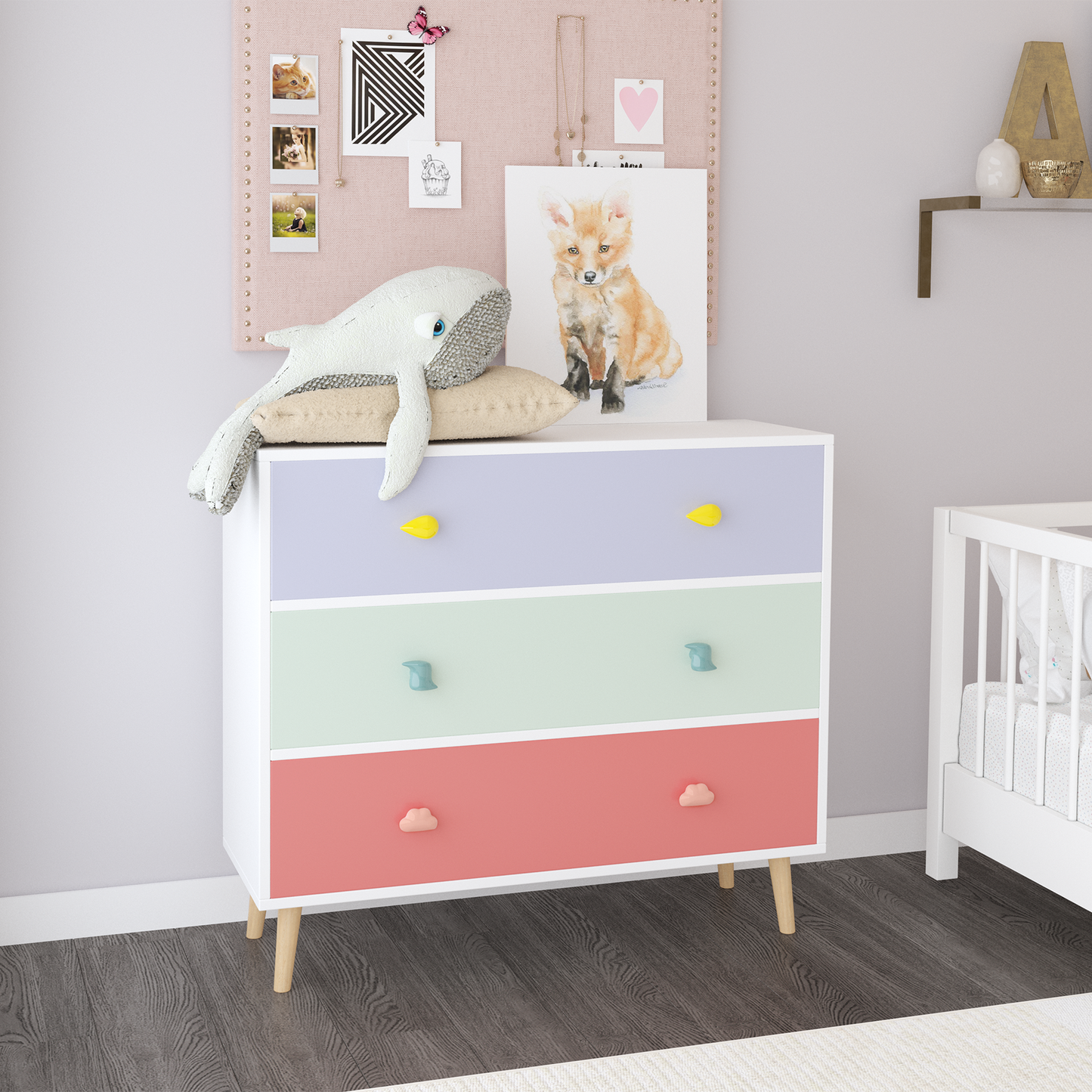 Kids 3 Drawer Dresser, Baby Nightstand for Bedroom, Storage Cabinet for Toddler Child for Living Room, Toddler Room, Nursery, Closet, Apartment (Colorful)