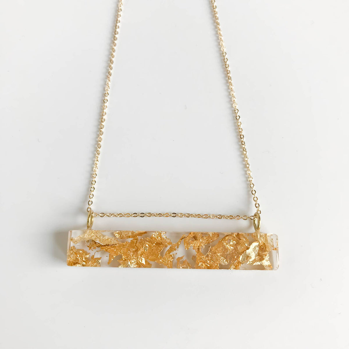 Gold Flake Eco-Resin Bar Necklace